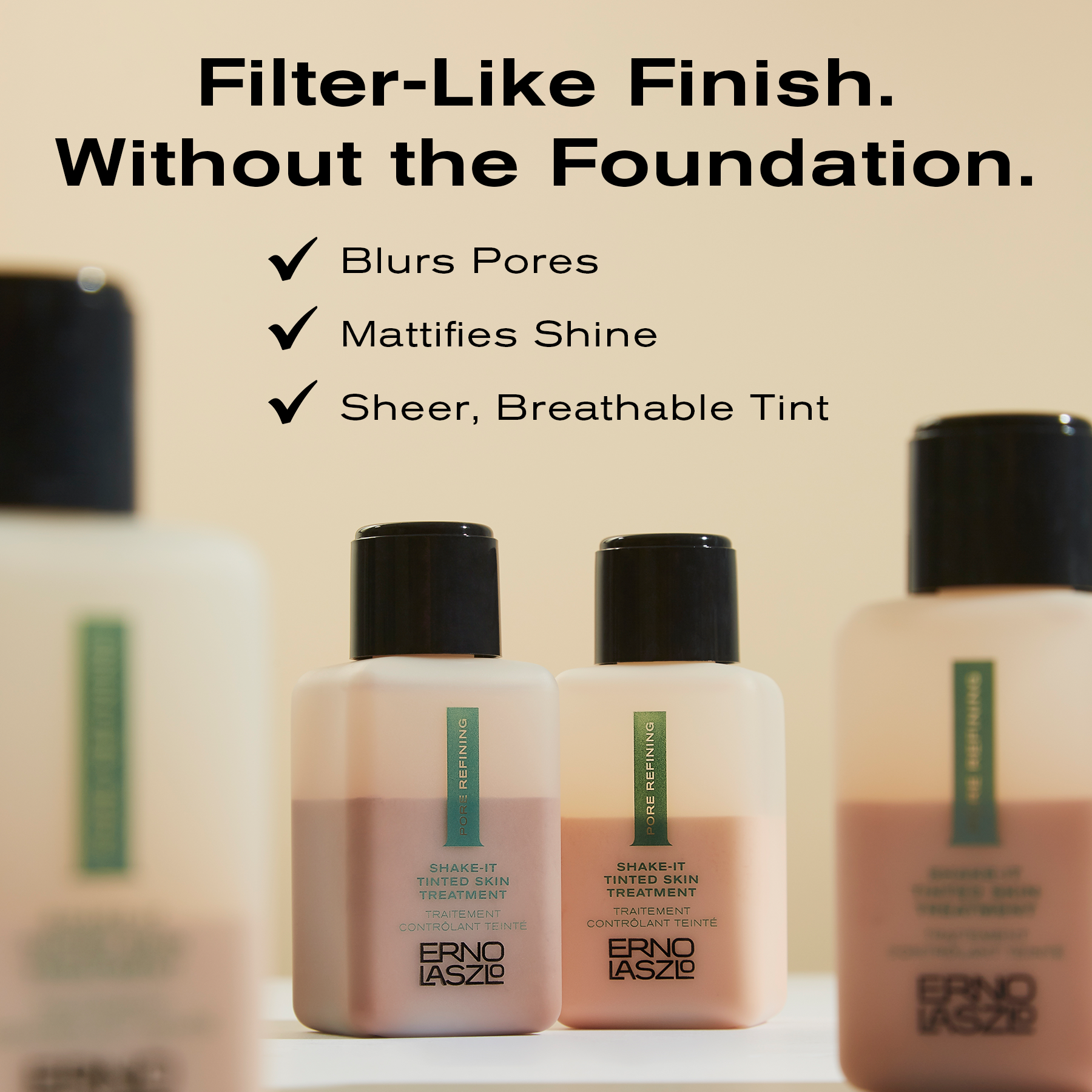 Filter-Like Finish.
Without the Foundation.
-Blurs pores
-Mattifies Shine
-Sheer, Breathable Tint