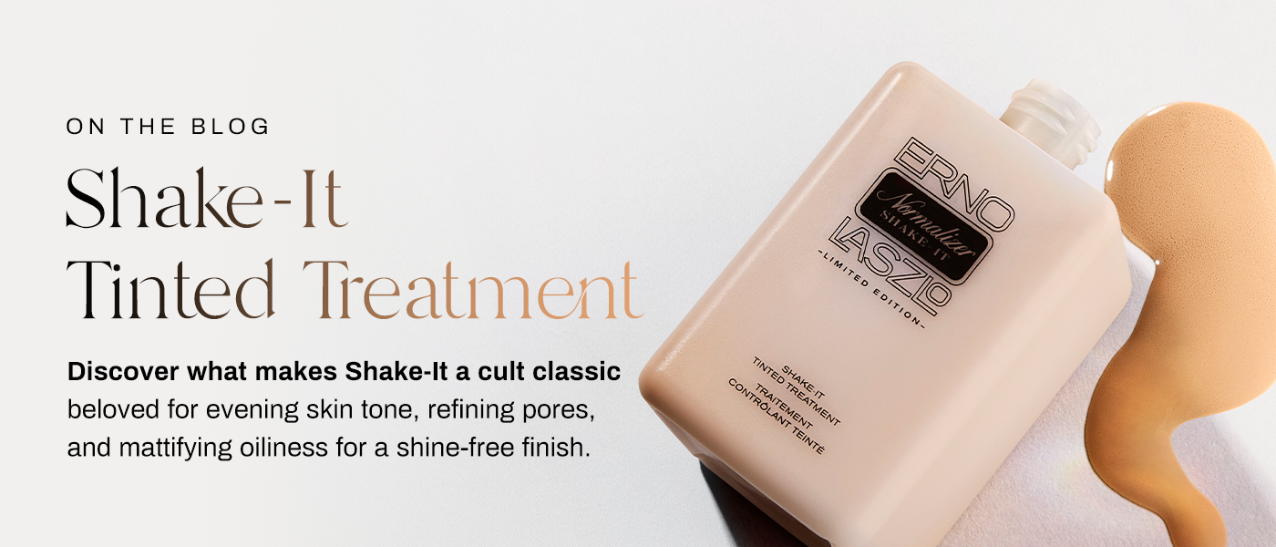 Image of Shake-It Tinted Treatment blog banner. On the blog. Shake-It Tinted Treatment. Discover what makes Shake-It a cult classic beloved for evening skin tone, refining pores, and mattifying oiliness for a shine-free finish.