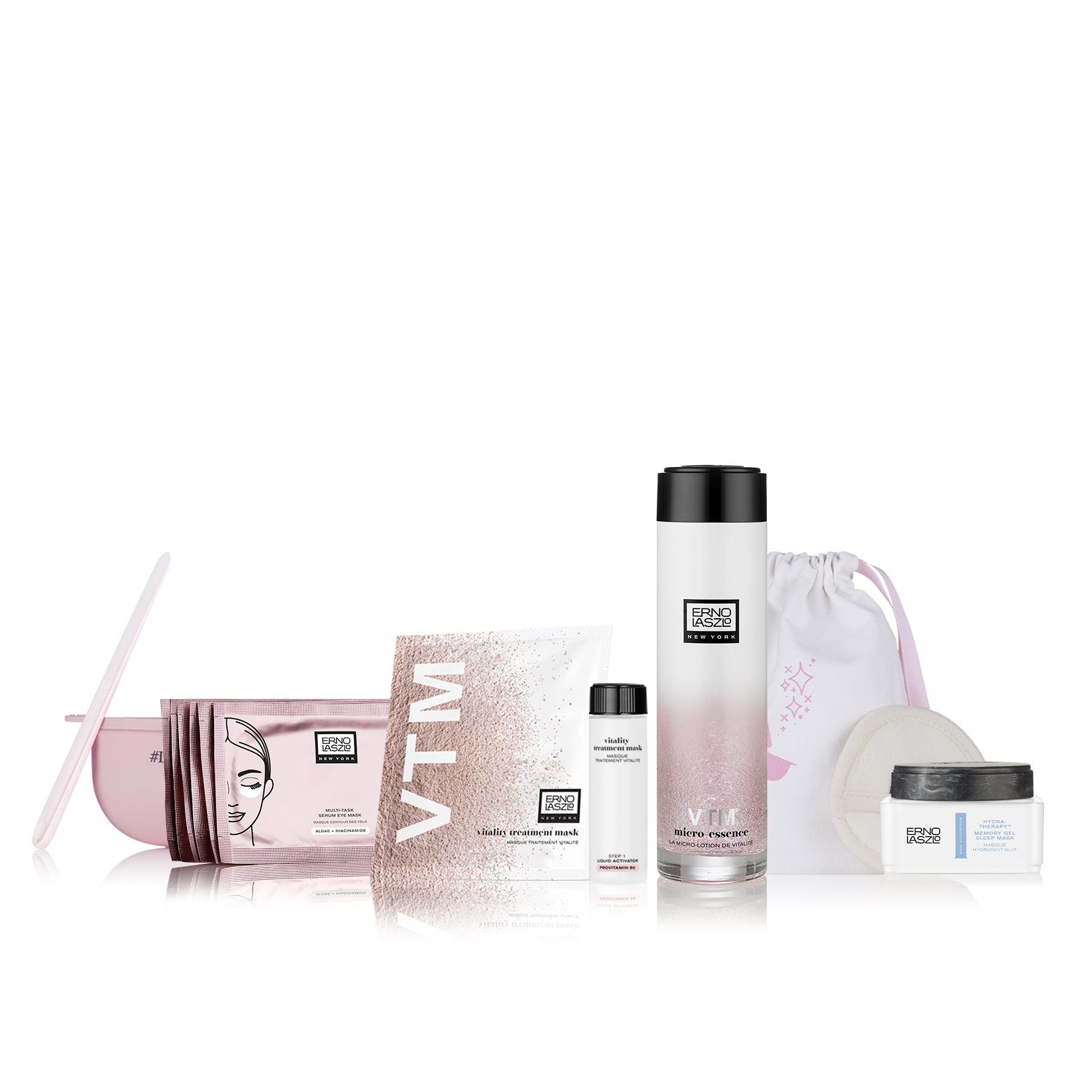 Erno Laszlo Glow Ritual Holiday Skincare Set includes Vitality Treatment Mask, VTM Micro-Essence, Multi-Task Serum Eye Masks, Hydra-Therapy Memory Gel Sleep Mask + Masking Accessories Kit