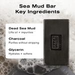 Sea Mud Bar Key Ingredients
Dead Sea Mud lifts oil + impurities
Charcoal purifies without stripping
Glycerin hydrates + softens