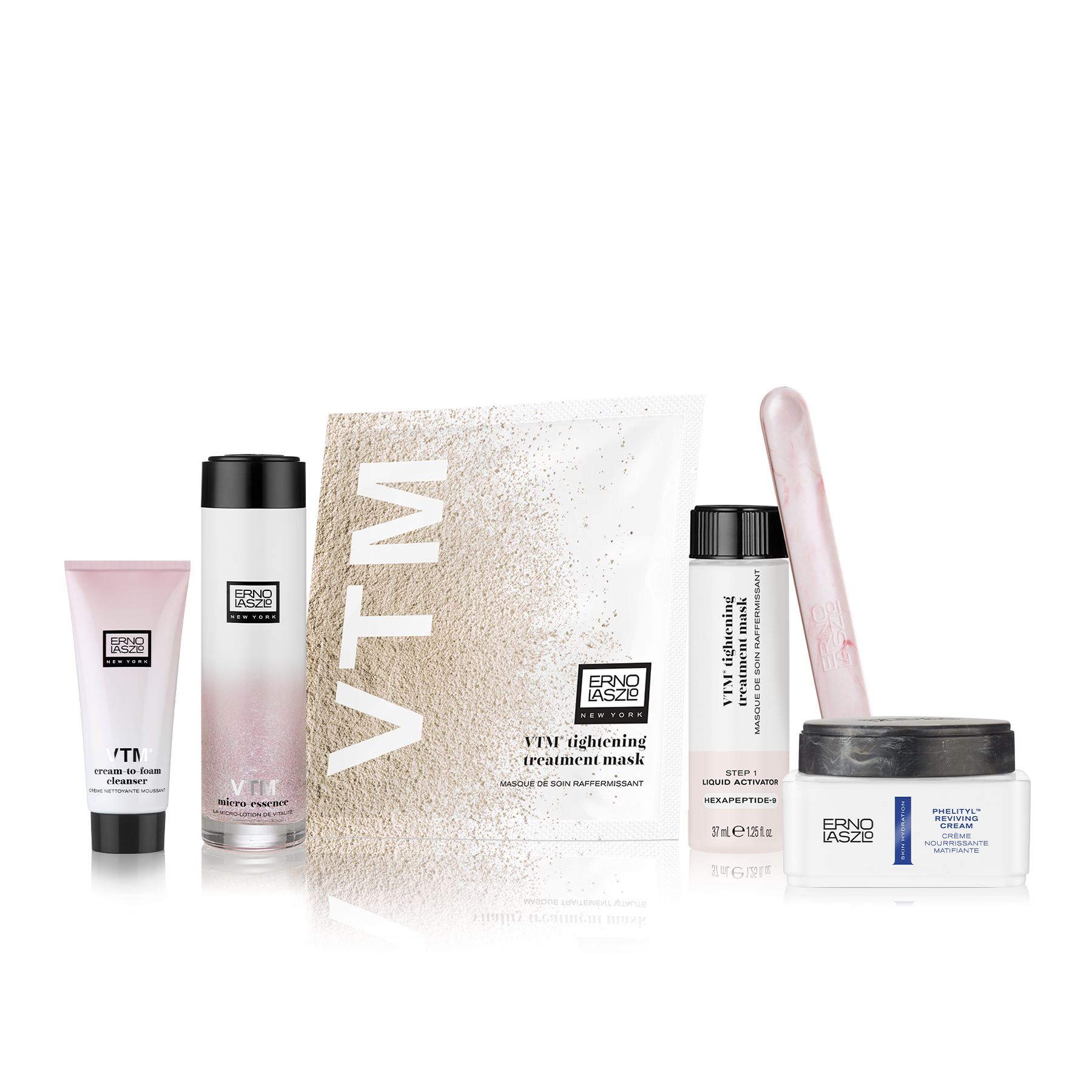 Erno Laszlo Skin Longevity Ritual includes VTM Cream-to-Foam Cleanser, VTM Micro-Essence, Tightening Treatment Mask & Phelityl Reviving Cream