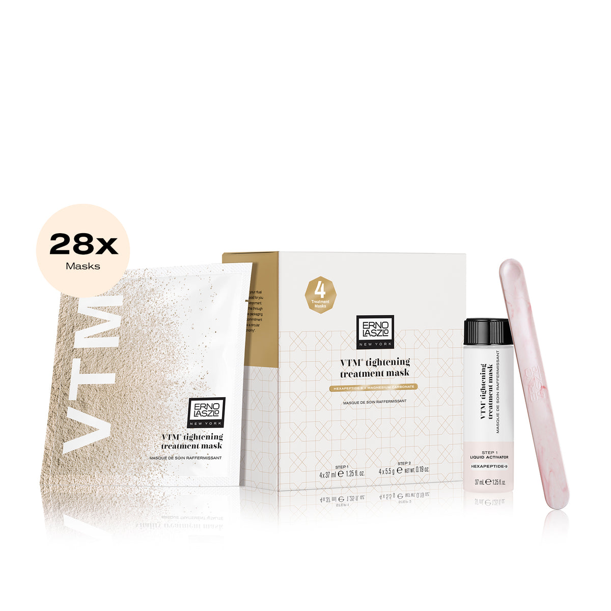 Skin-tightening treatment mask set with 28 masks and boxed applicator