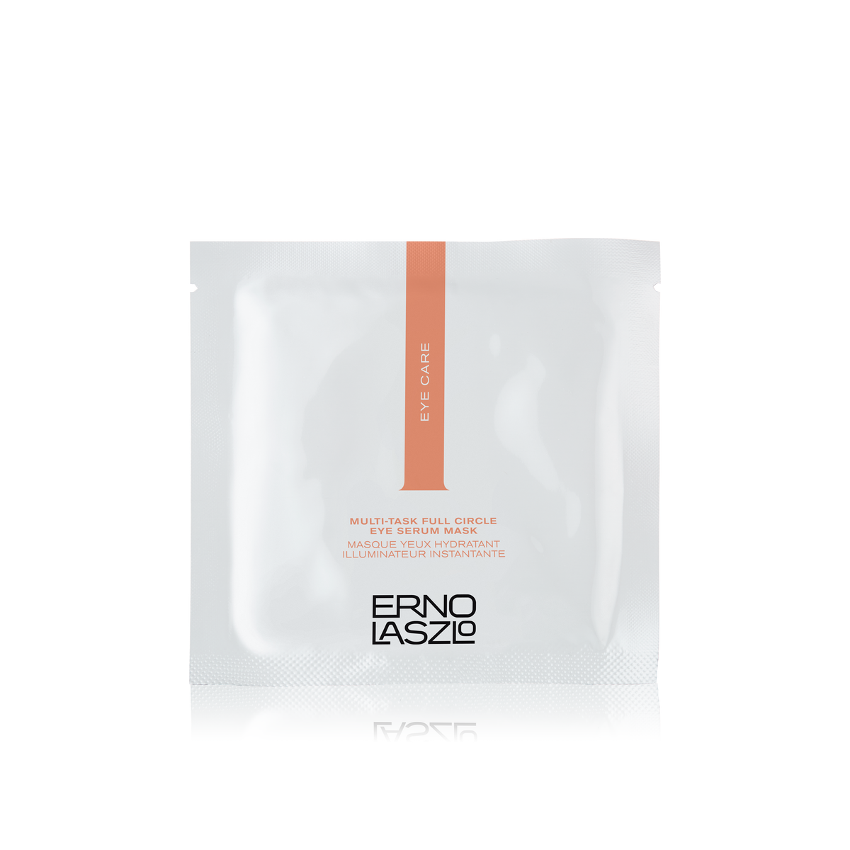 Eye serum mask sample pouch with ERNO LASZLO print, white sealed sachet