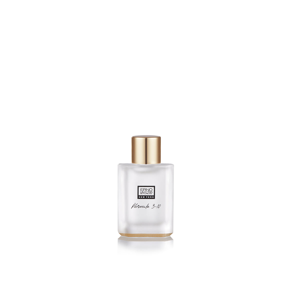 Phormula 3-10 essence lotion sample bottle with clear body and gold cap